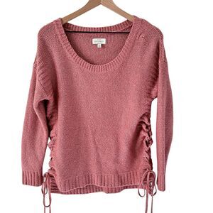 Lucky Brand Blush Pink Sparkly Scoop Neck Soft Laced Sides Sweater Size‎ S